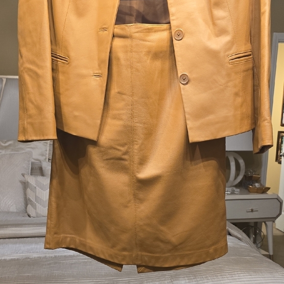 Lord & Taylor Tan Leather Jacket and Skirt - Picture 3 of 14
